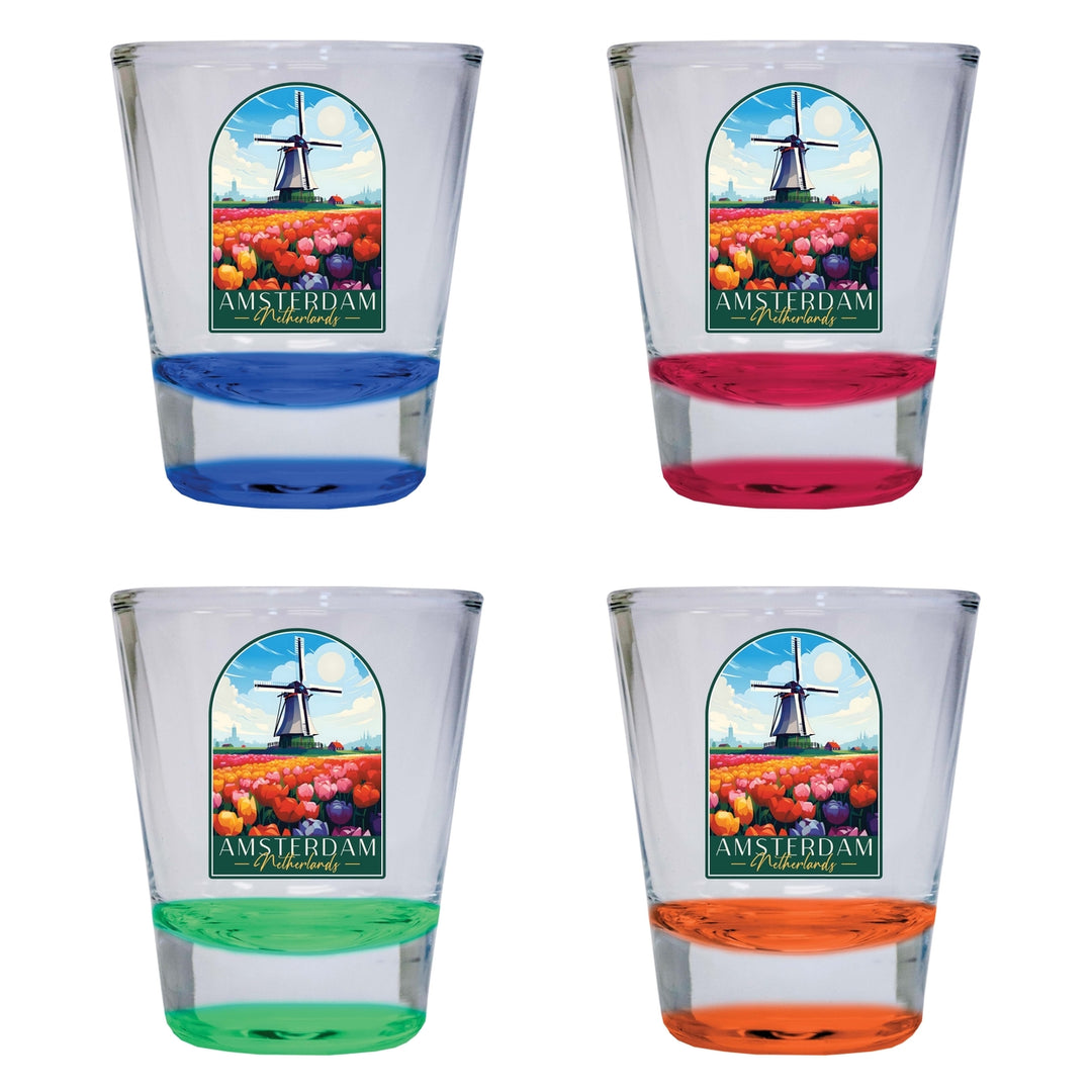 Amsterdam Netherlands Design B Souvenir 2 Ounce Shot Glass Round 4-Pack Multicolor Image 1