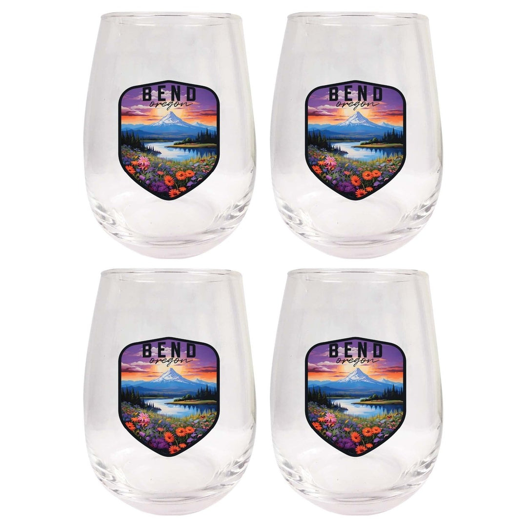 Bend Oregon Design A Souvenir 15 oz Stemless Wine Glass 4-Pack Image 1