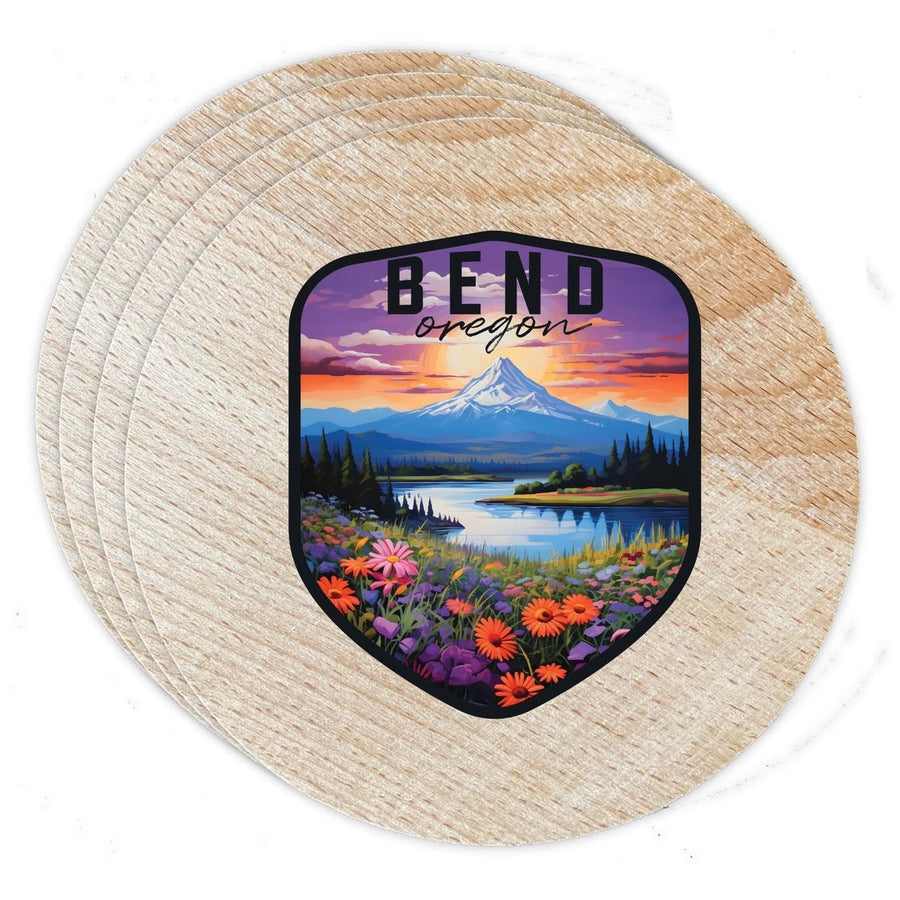 Bend Oregon Design A Souvenir Coaster Wooden 3.5 x 3.5-Inch 4 Pack Image 1