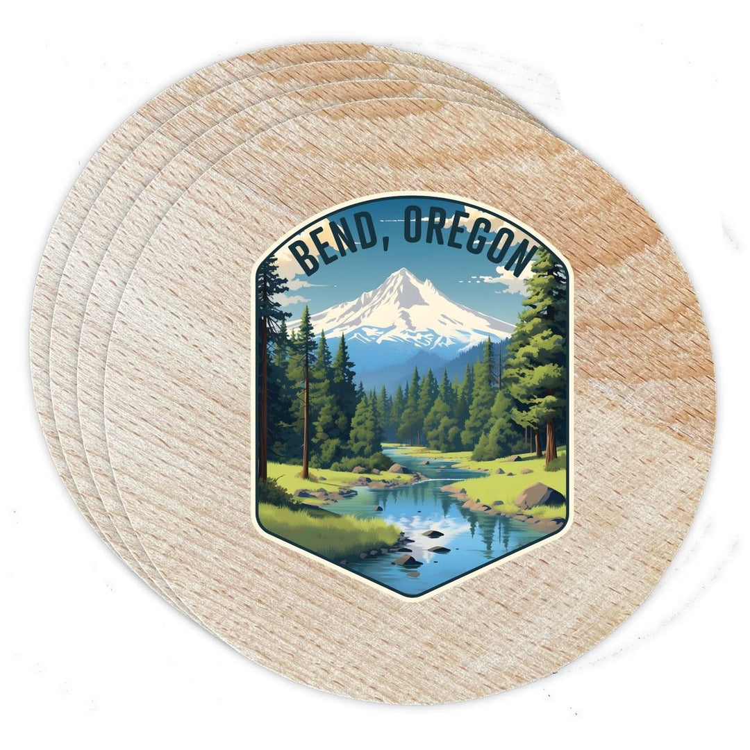 Bend Oregon Design B Souvenir Coaster Wooden 3.5 x 3.5-Inch 4 Pack Image 1