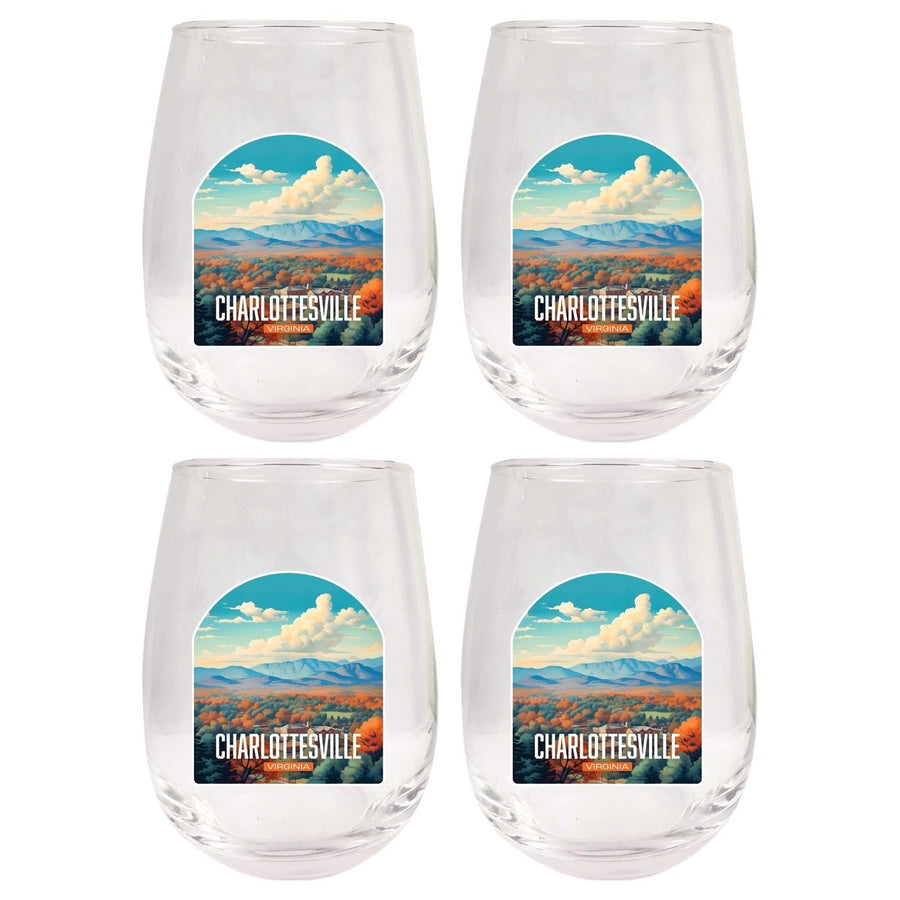 Charlottesville Virginia Design B Souvenir 15 oz Stemless Wine Glass 4-Pack Image 1