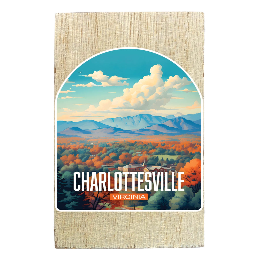 Charlottesville Virginia Design B Souvenir Wooden 2" x 3" Fridge Magnet Image 1