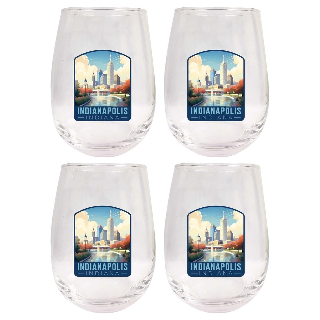 Indianapolis Indiana Design A Souvenir 15 oz Stemless Wine Glass 4-Pack Image 1