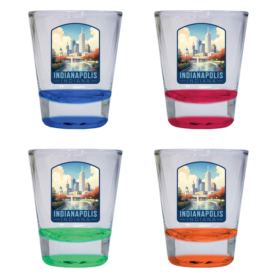 Indianapolis Indiana Design A Souvenir 2 Ounce Shot Glass Round 4-Pack Multicolor Image 1