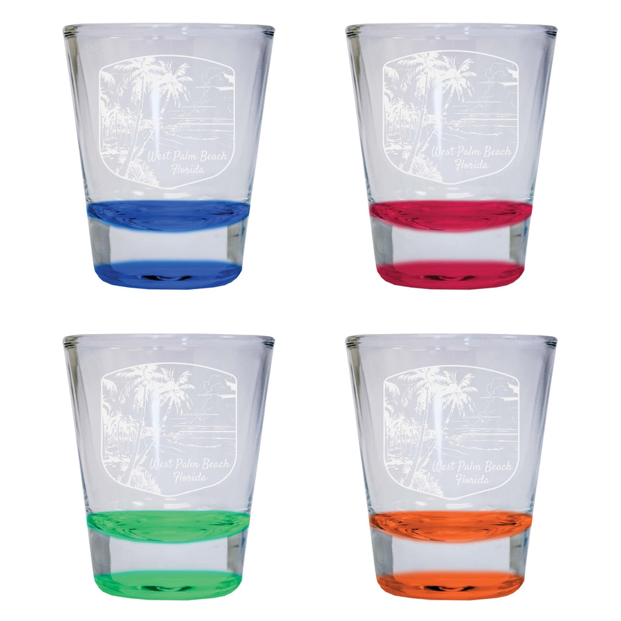 West Palm Beach Souvenir 2 Ounce Engraved Shot Glass Round 4-Pack Multicolor Image 1