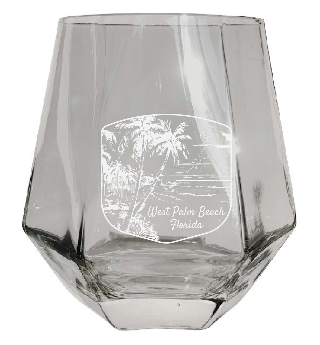 West Palm Beach Souvenir Stemless Diamond Wine Glass Engraved 15 oz Image 1