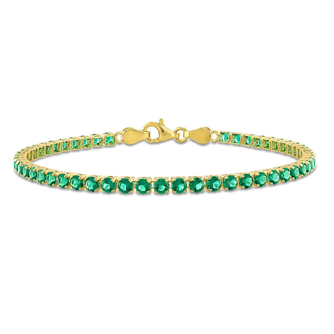 4.59 Carat (ctw) Lab-Created Emerald Tennis Bracelet in Yellow Plated Sterling Silver (7.25 Inches) Image 1