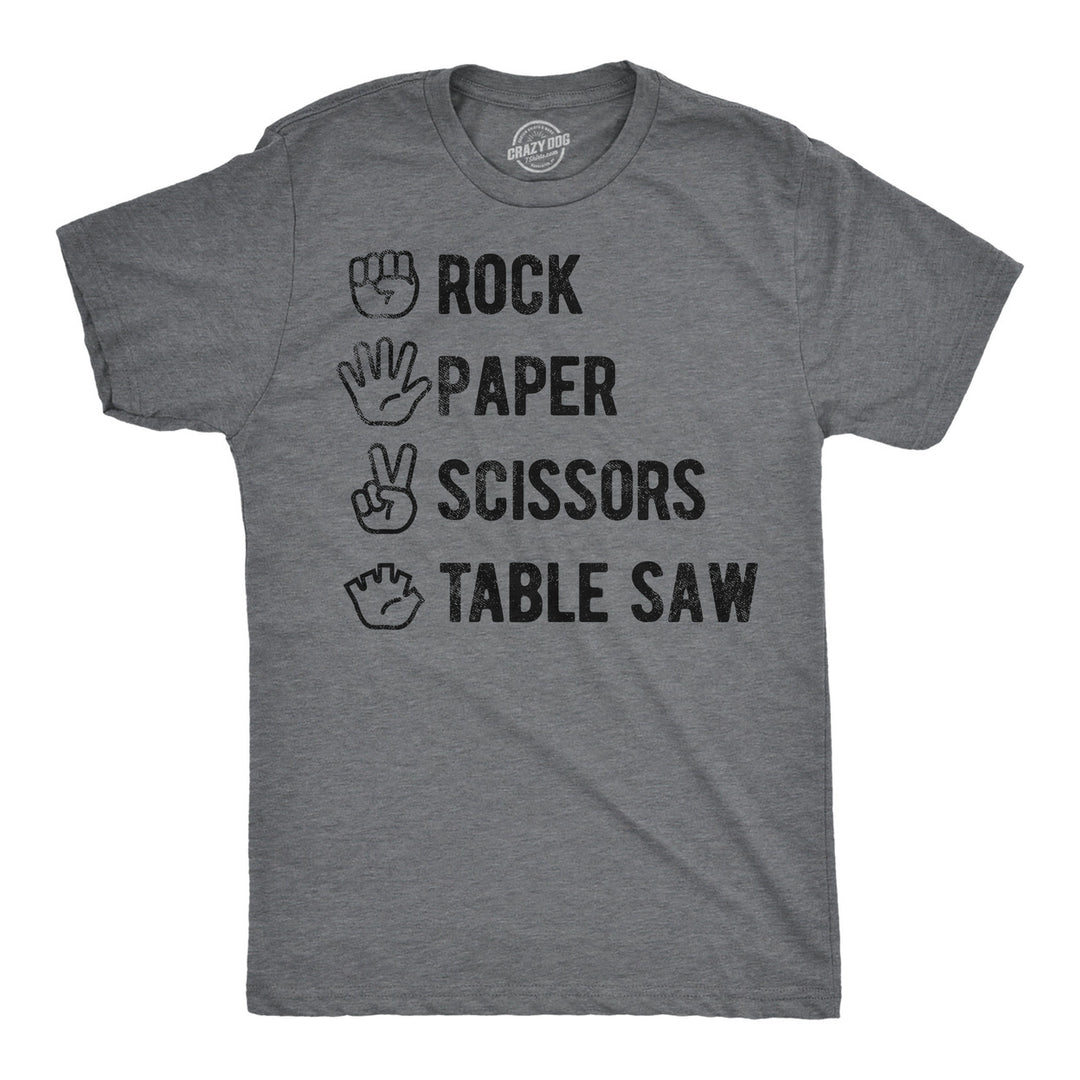 Mens Funny T Shirts Rock Paper Scissors Table Saw Sarcastic Novelty Tee For Men Image 1