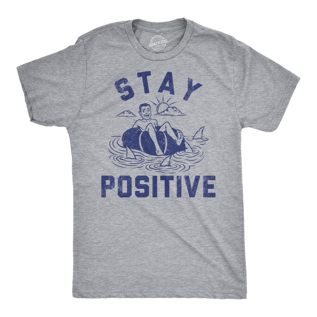 Mens Funny T Shirts Stay Positive Shark Attack Sarcastic Graphic Tee For Men Image 4