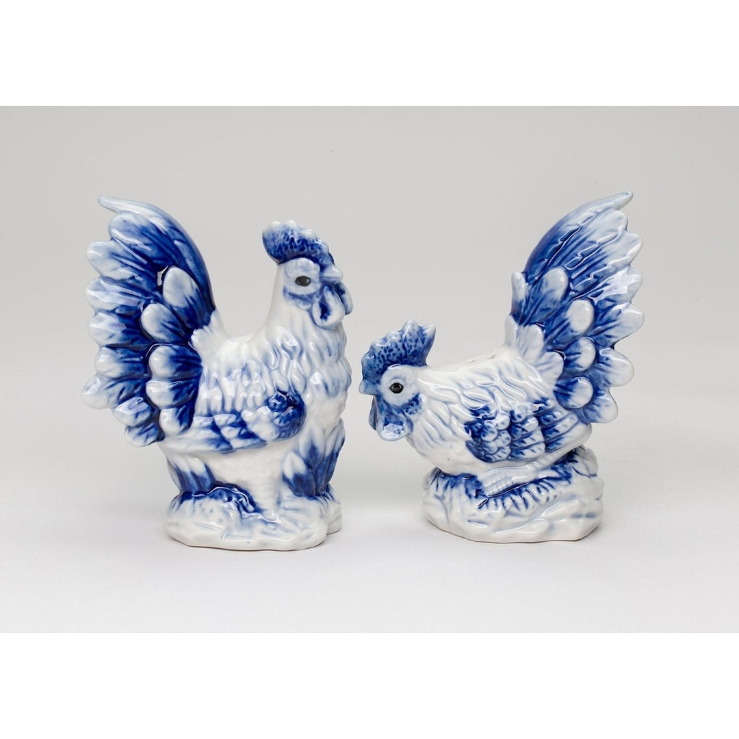 Dutch Blue Ceramic Rooster Salt and Pepper Shakers Image 2