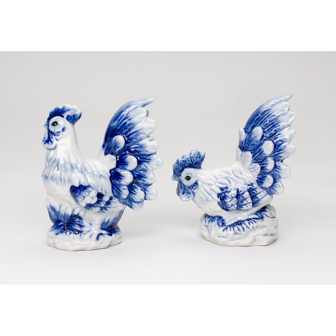 Dutch Blue Ceramic Rooster Salt and Pepper Shakers Image 3