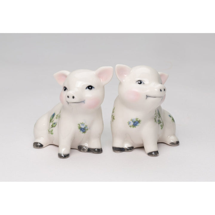 Ceramic Victorian Pig Salt Pepper Shakers Blue Rose Image 4