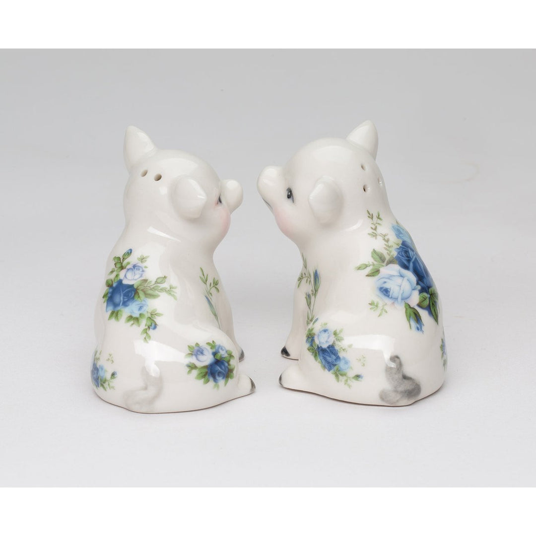 Ceramic Victorian Pig Salt Pepper Shakers Blue Rose Image 6