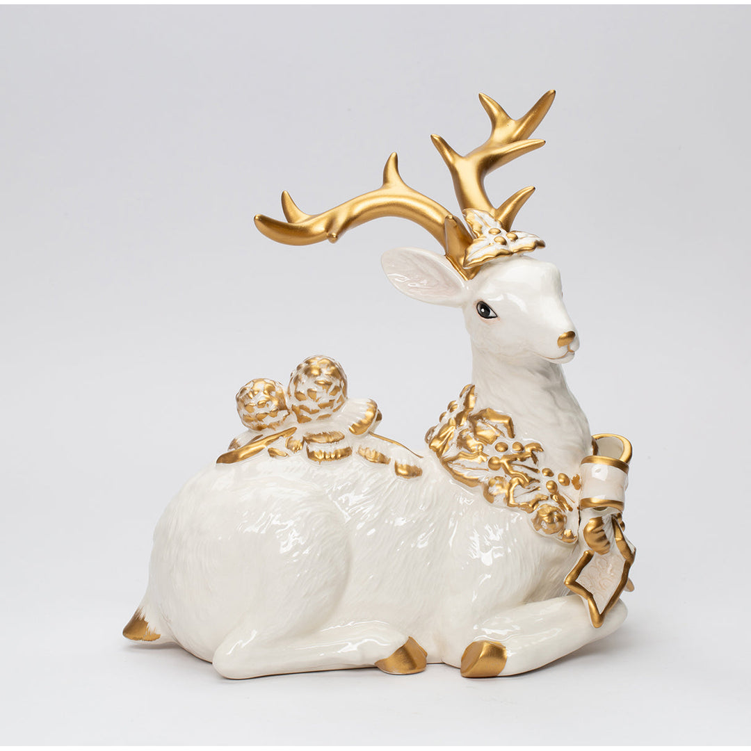 Ceramic Sitting Reindeer Gold Accent 9in  Decorative Image 2