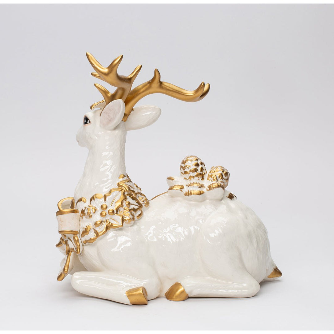 Ceramic Sitting Reindeer Gold Accent 9in  Decorative Image 3