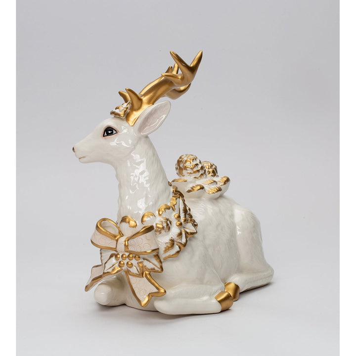 Ceramic Sitting Reindeer Gold Accent 9in  Decorative Image 4