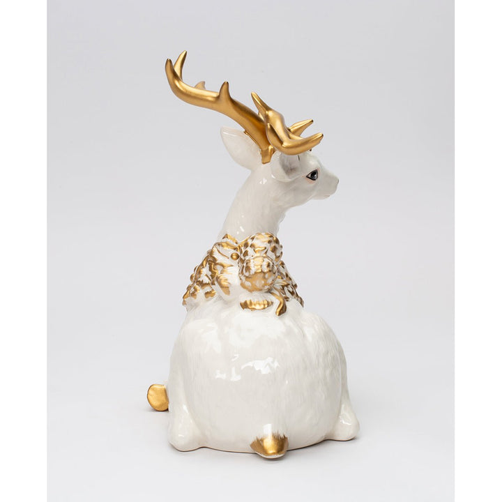 Ceramic Sitting Reindeer Gold Accent 9in  Decorative Image 4