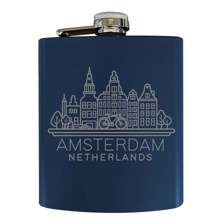 Amsterdam Netherlands Souvenir 7 oz Engraved Steel Flask Matte Finish Image 1