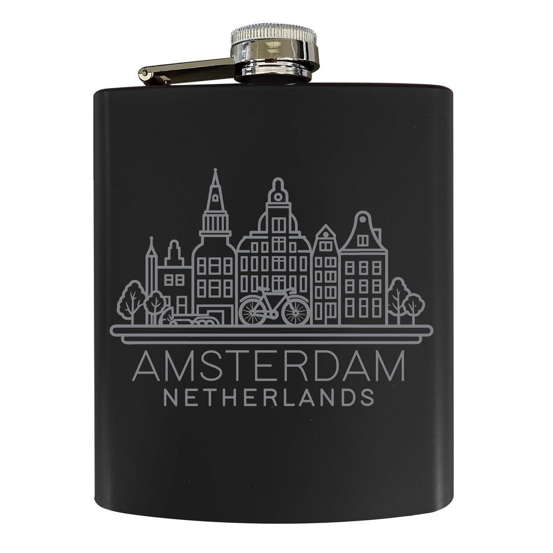 Amsterdam Netherlands Souvenir 7 oz Engraved Steel Flask Matte Finish Image 2