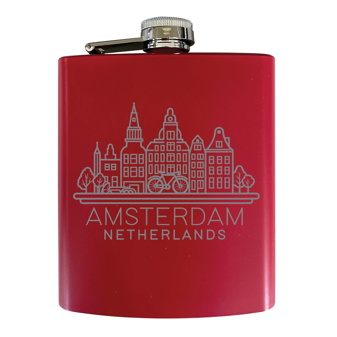 Amsterdam Netherlands Souvenir 7 oz Engraved Steel Flask Matte Finish Image 3