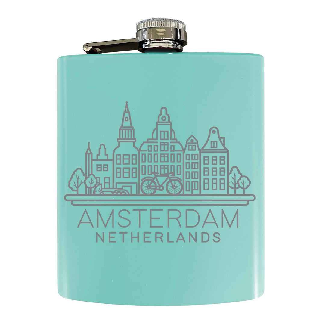 Amsterdam Netherlands Souvenir 7 oz Engraved Steel Flask Matte Finish Image 4