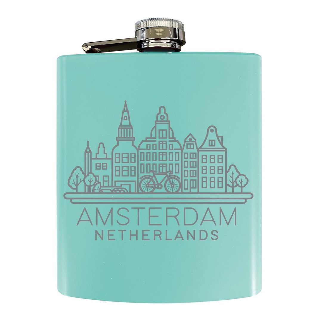 Amsterdam Netherlands Souvenir 7 oz Engraved Steel Flask Matte Finish Image 1