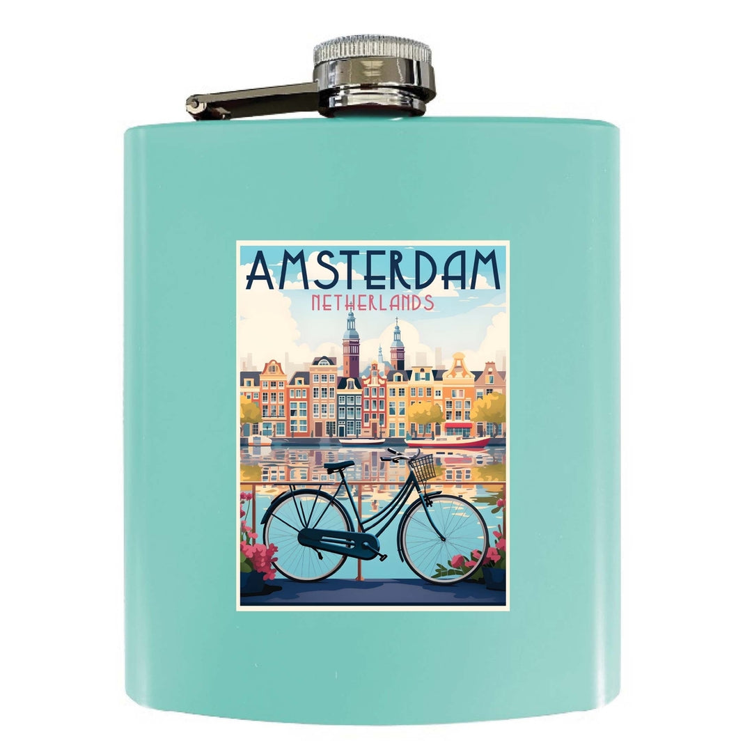 Amsterdam Netherlands Design A Souvenir 7 oz Steel Flask Matte Finish Image 1