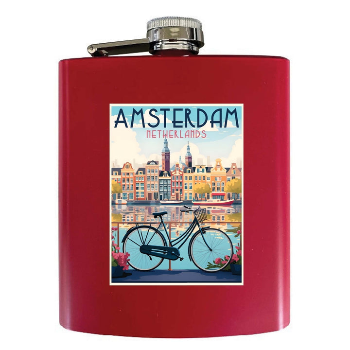 Amsterdam Netherlands Design A Souvenir 7 oz Steel Flask Matte Finish Image 2