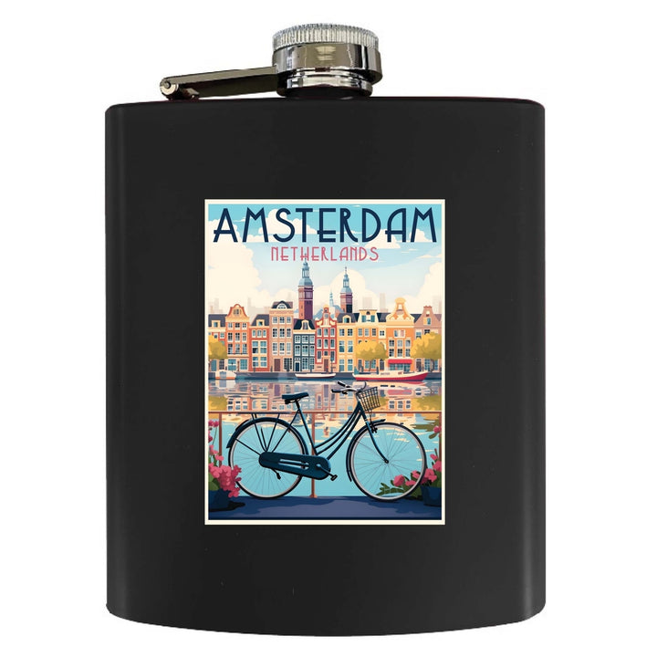 Amsterdam Netherlands Design A Souvenir 7 oz Steel Flask Matte Finish Image 3