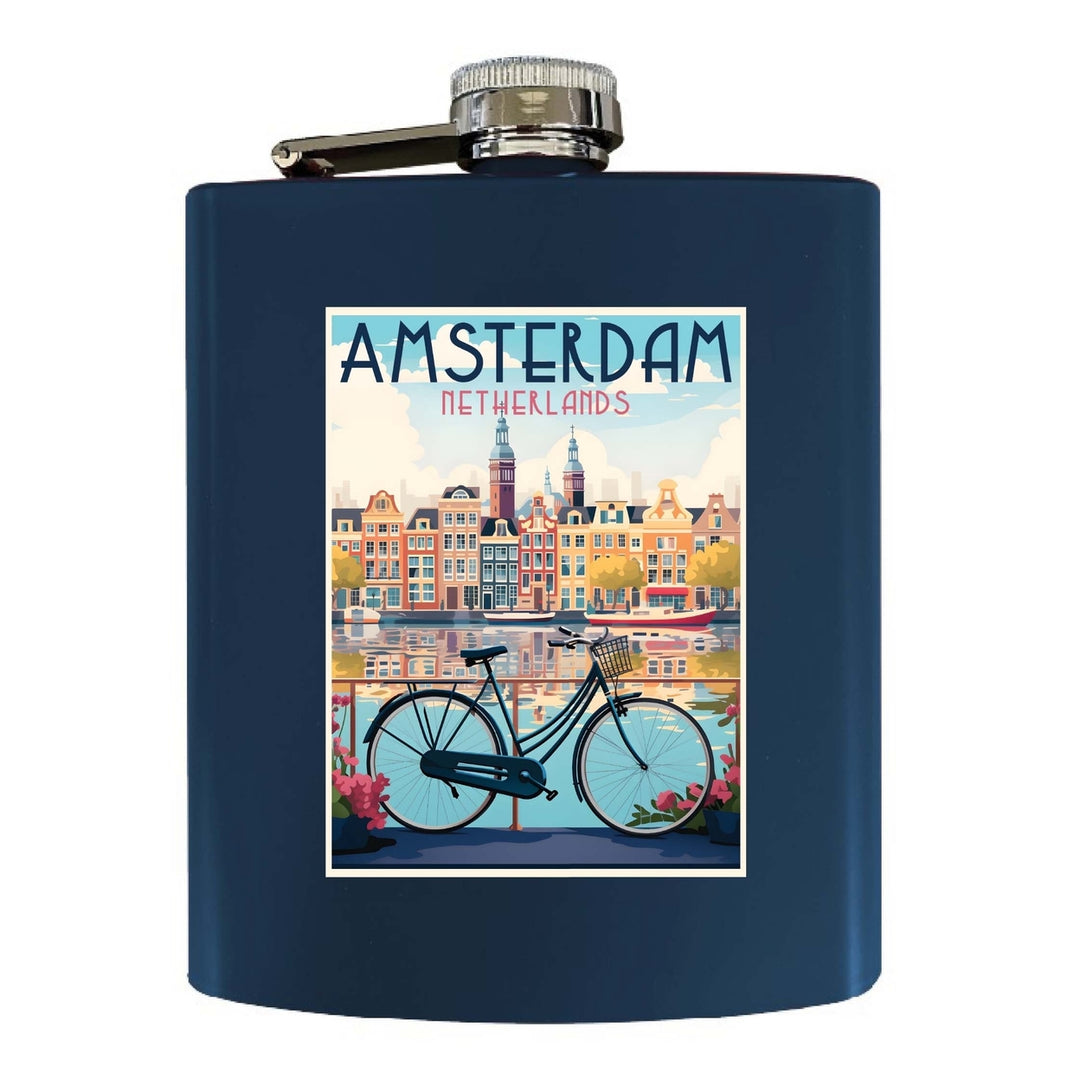 Amsterdam Netherlands Design A Souvenir 7 oz Steel Flask Matte Finish Image 4