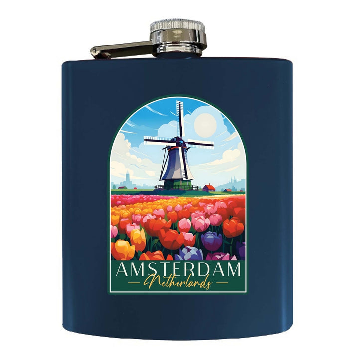 Amsterdam Netherlands Design B Souvenir 7 oz Steel Flask Matte Finish Image 1