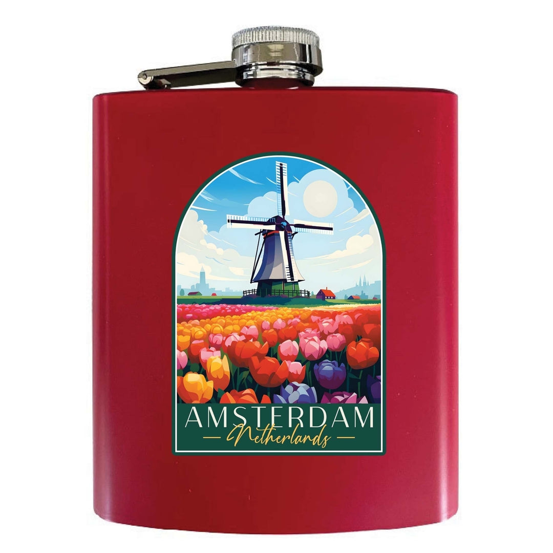 Amsterdam Netherlands Design B Souvenir 7 oz Steel Flask Matte Finish Image 2