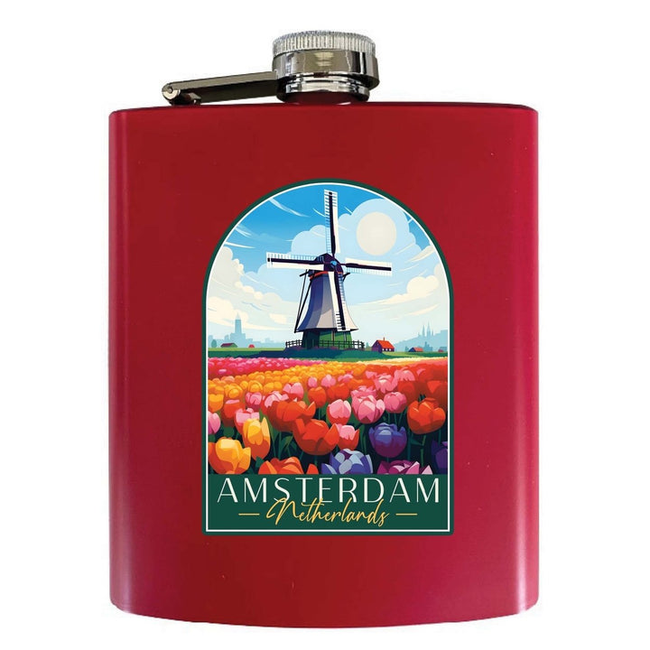 Amsterdam Netherlands Design B Souvenir 7 oz Steel Flask Matte Finish Image 1