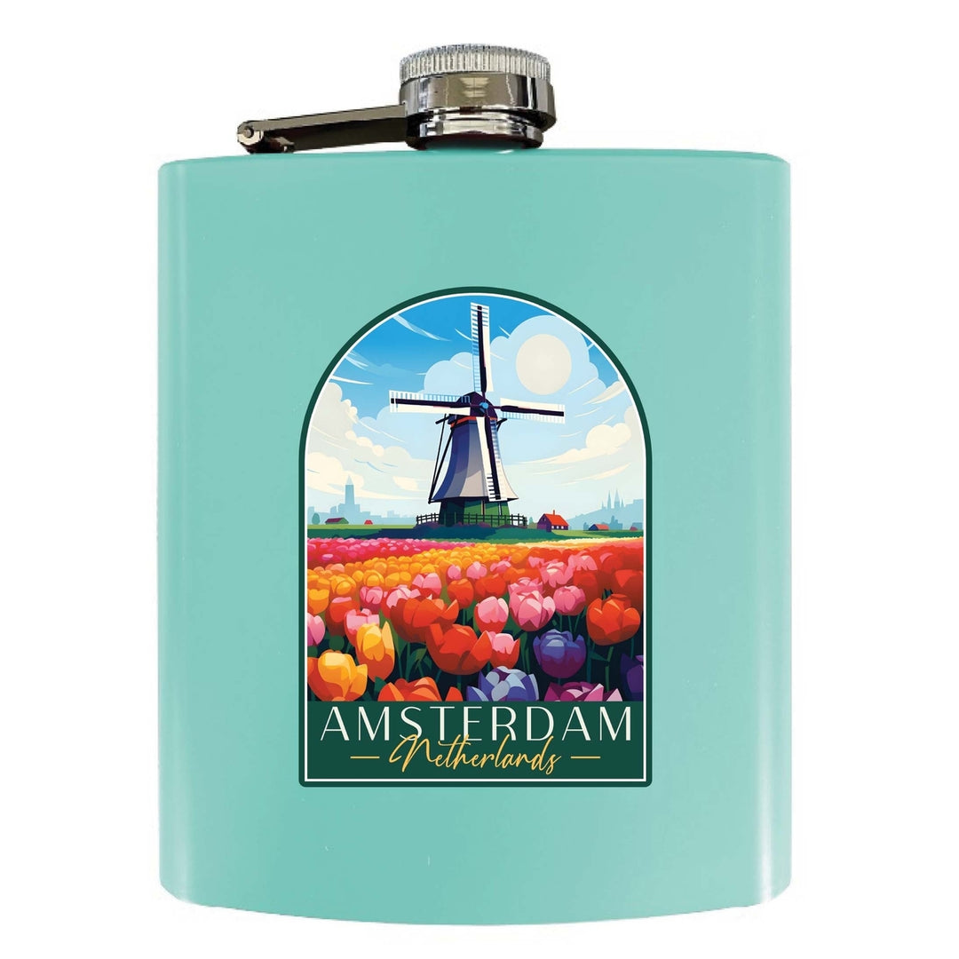 Amsterdam Netherlands Design B Souvenir 7 oz Steel Flask Matte Finish Image 3