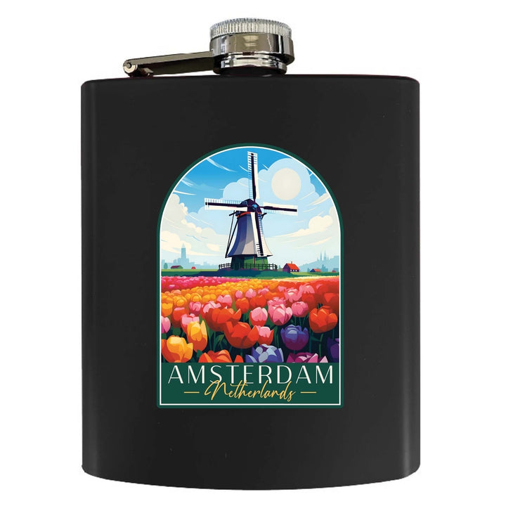 Amsterdam Netherlands Design B Souvenir 7 oz Steel Flask Matte Finish Image 4