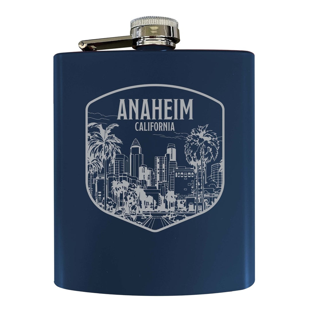 Anaheim California Souvenir 7 oz Engraved Steel Flask Matte Finish Image 1