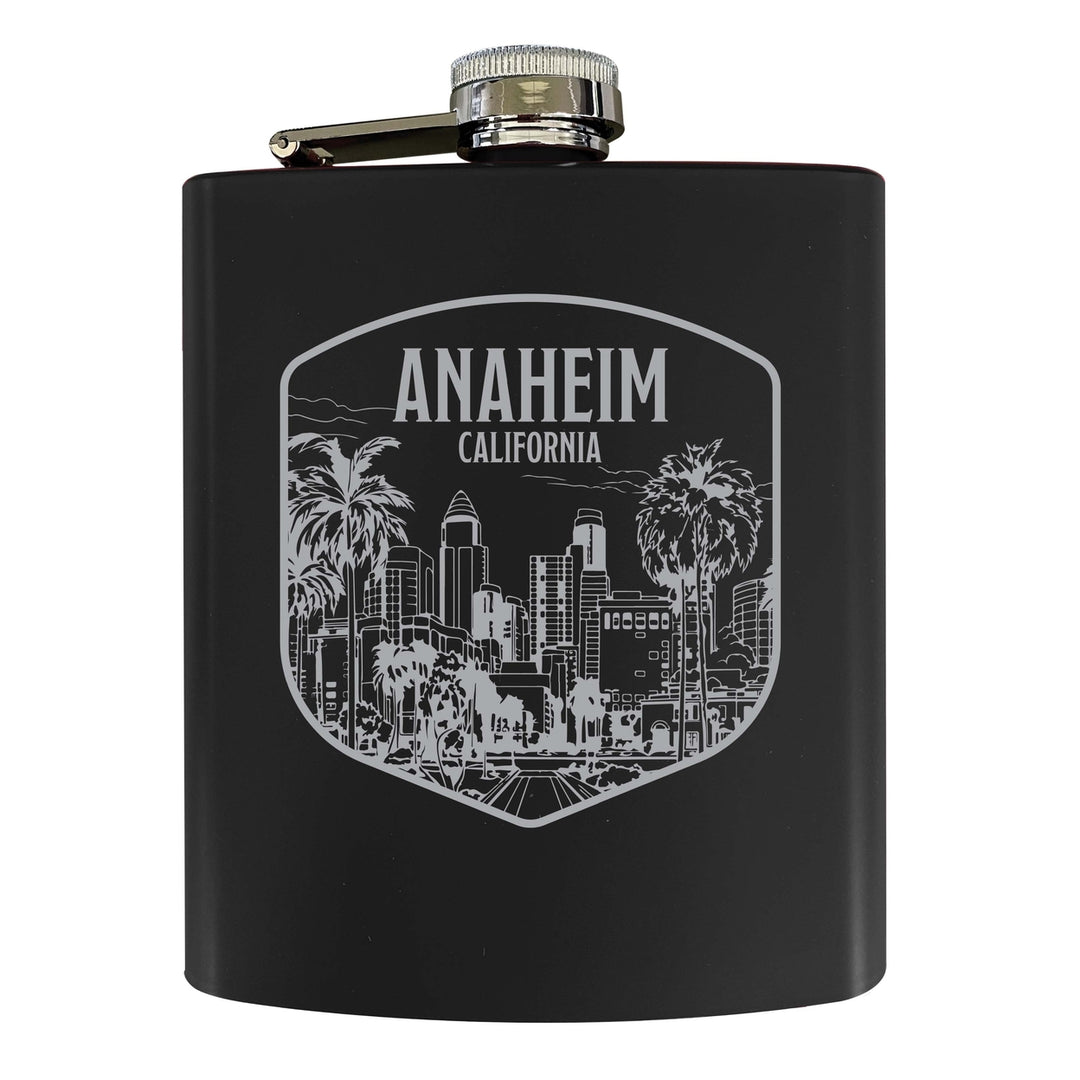 Anaheim California Souvenir 7 oz Engraved Steel Flask Matte Finish Image 4