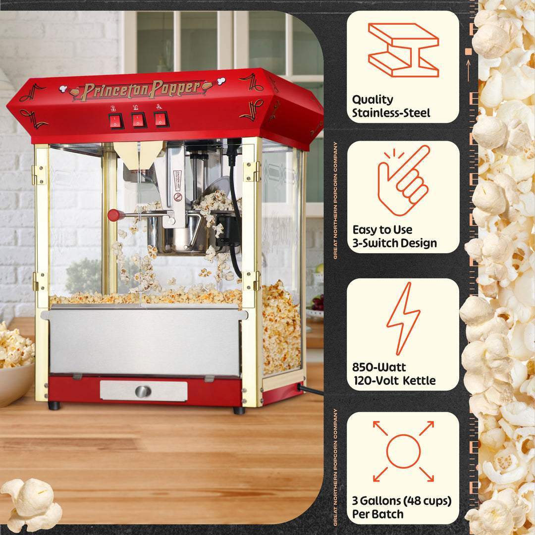 Princeton Popcorn Machine - 8oz Popper with Stainless-Steel Kettle Reject Kernel Tray Warming Light and Accessories Image 4