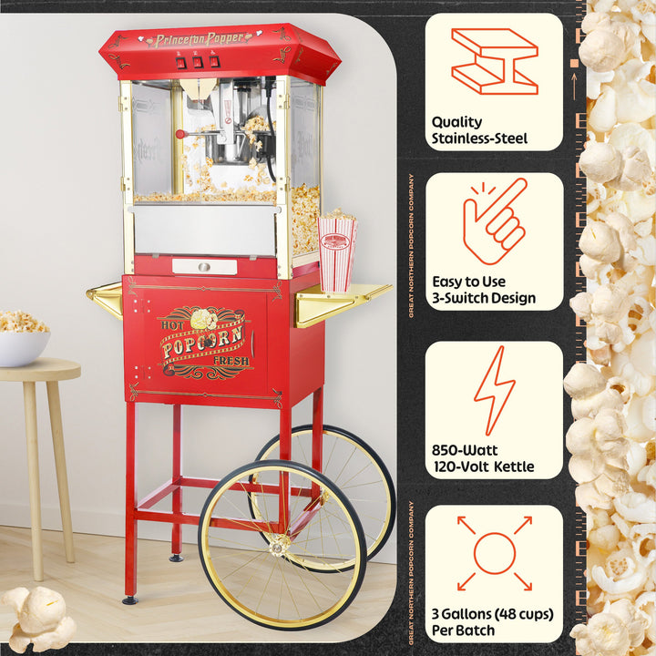 Princeton Popcorn Machine with Cart - 8oz Popper with Stainless-Steel Kettle Warming Light and Accessories Image 3