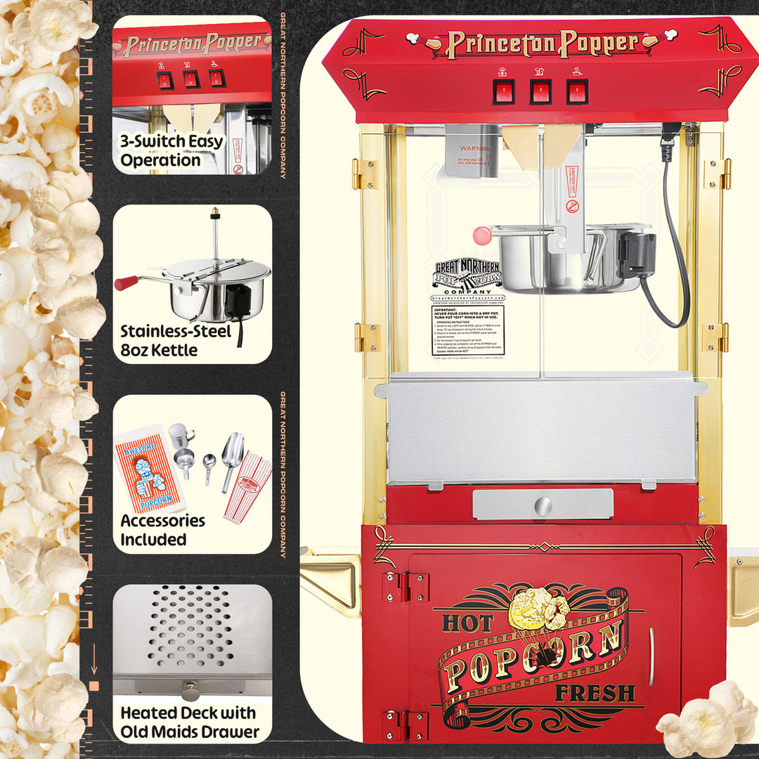 Princeton Popcorn Machine with Cart - 8oz Popper with Stainless-Steel Kettle Warming Light and Accessories Image 4