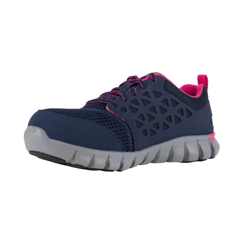 Reebok Womens Sublite Cushion Alloy Toe EH Athletic Work Shoe Navy Pink RB046 Image 3