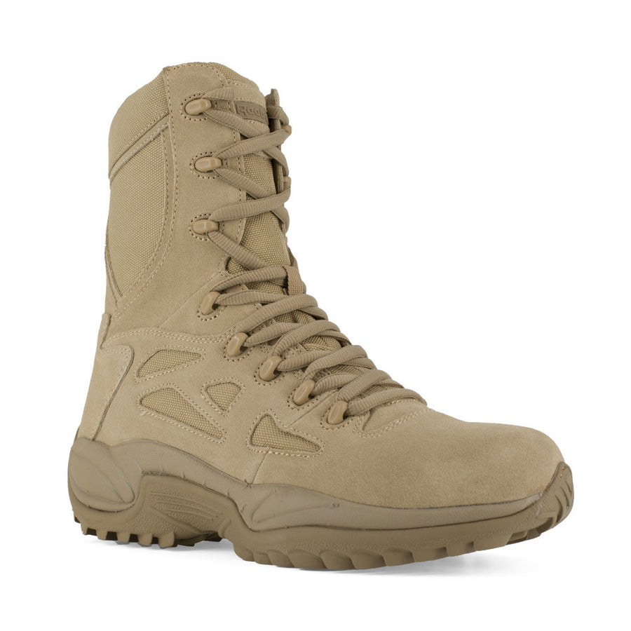 Reebok Work Mens 8" Rapid Response Soft Toe Stealth Boot with Side Zipper Desert Tan - RB8895 Desert Tan Image 1