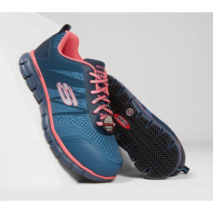 SKECHERS WORK Womens Sure Track - Saquenay Alloy Toe Work Shoe Navy/Pink - 77250-NVPK 9.5-M NAVY/PINK Image 4