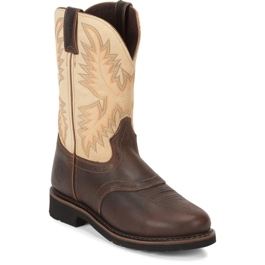 JUSTIN WORK Mens 11" Stampede Soft Toe Work Boot Brown/Sawdust - WK4660 10-D BROWN/SAWDUST Image 1