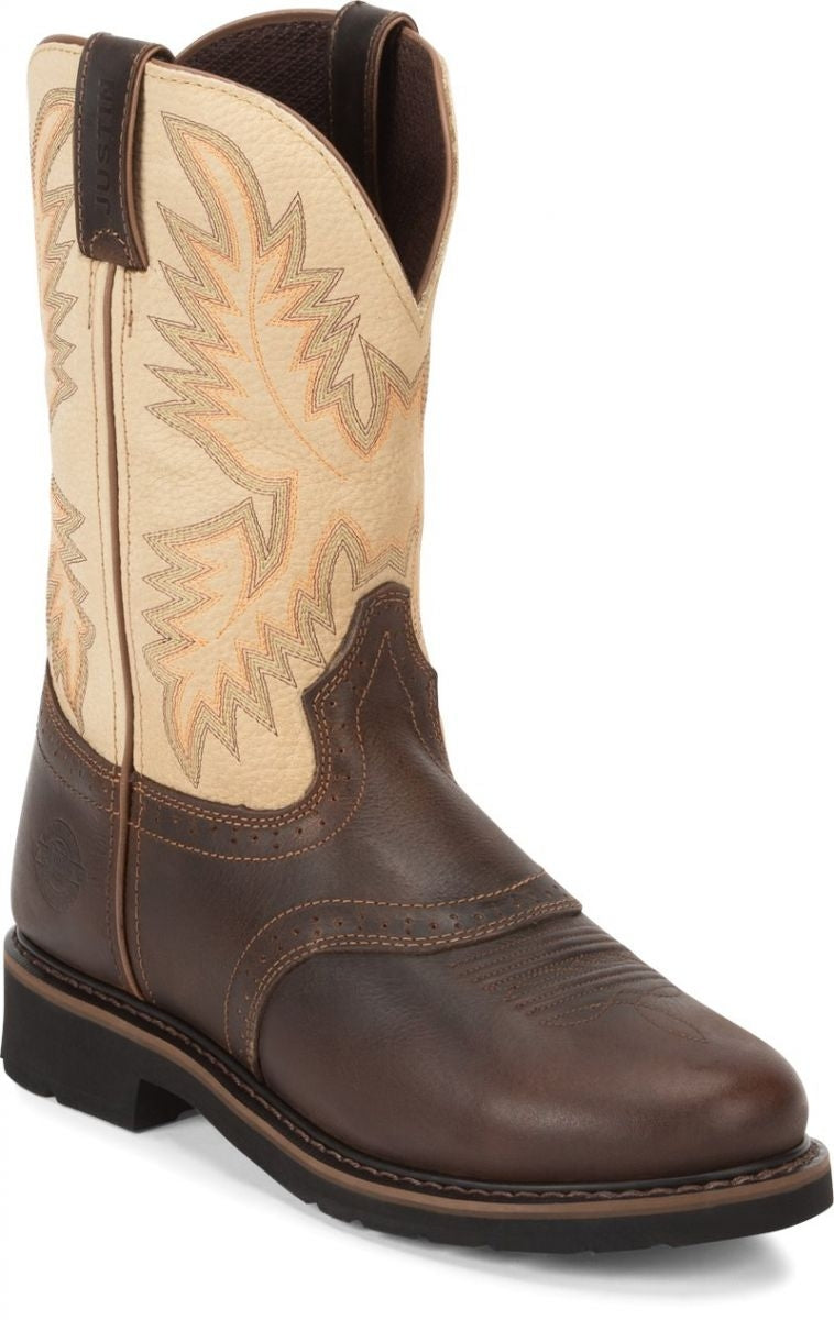 JUSTIN WORK Mens 11" Stampede Soft Toe Work Boot Brown/Sawdust - WK4660 12-D BROWN/SAWDUST Image 1