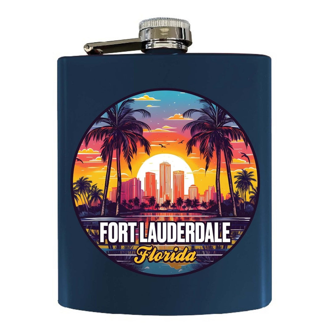 Fort Lauderdale Florida Design B Souvenir 7 oz Steel Flask Matte Finish Image 1