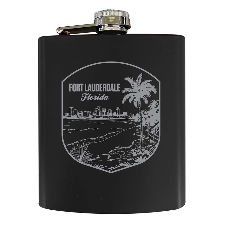 Fort Lauderdale Souvenir 7 oz Engraved Steel Flask Matte Finish Image 1