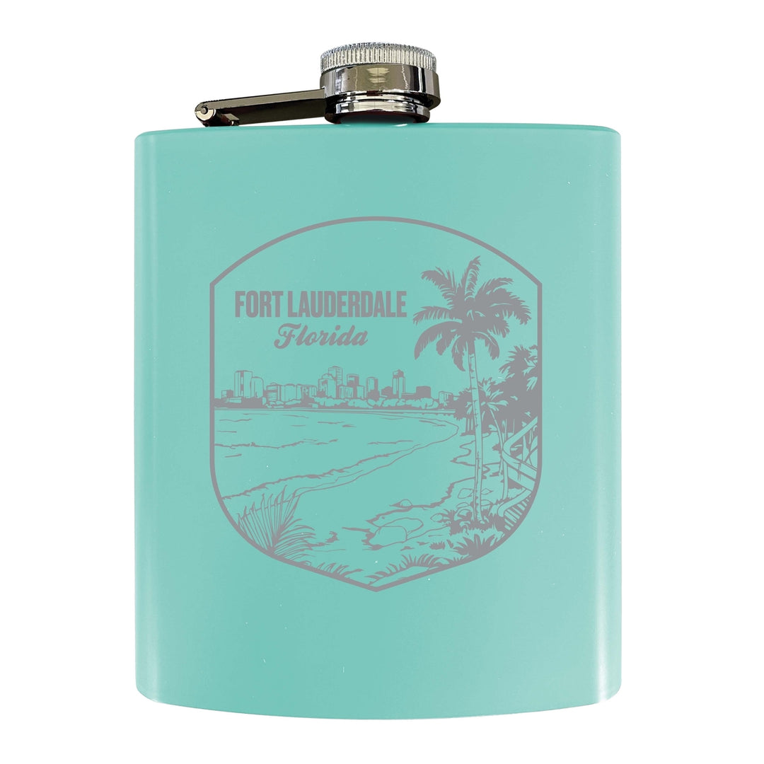 Fort Lauderdale Souvenir 7 oz Engraved Steel Flask Matte Finish Image 2