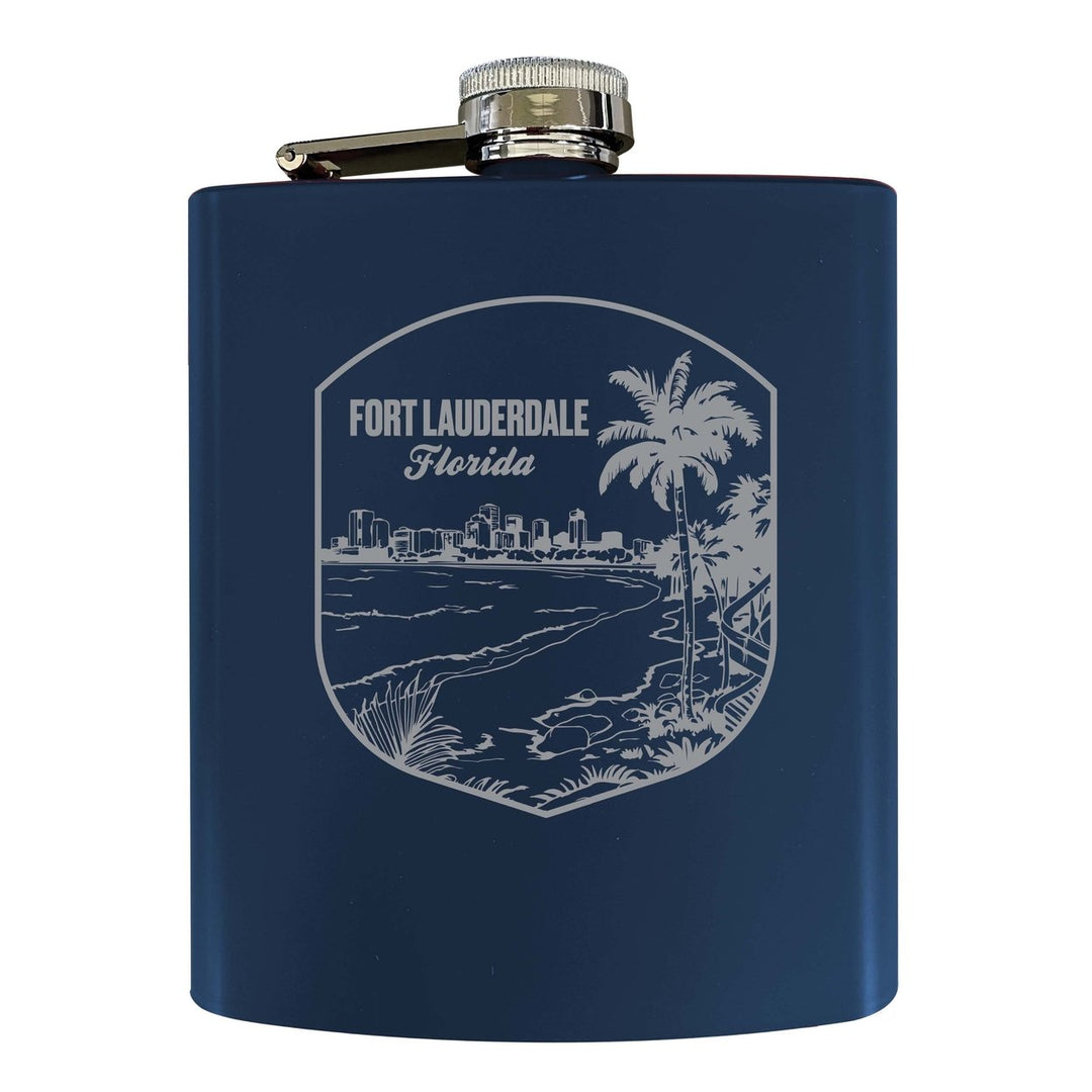 Fort Lauderdale Souvenir 7 oz Engraved Steel Flask Matte Finish Image 1