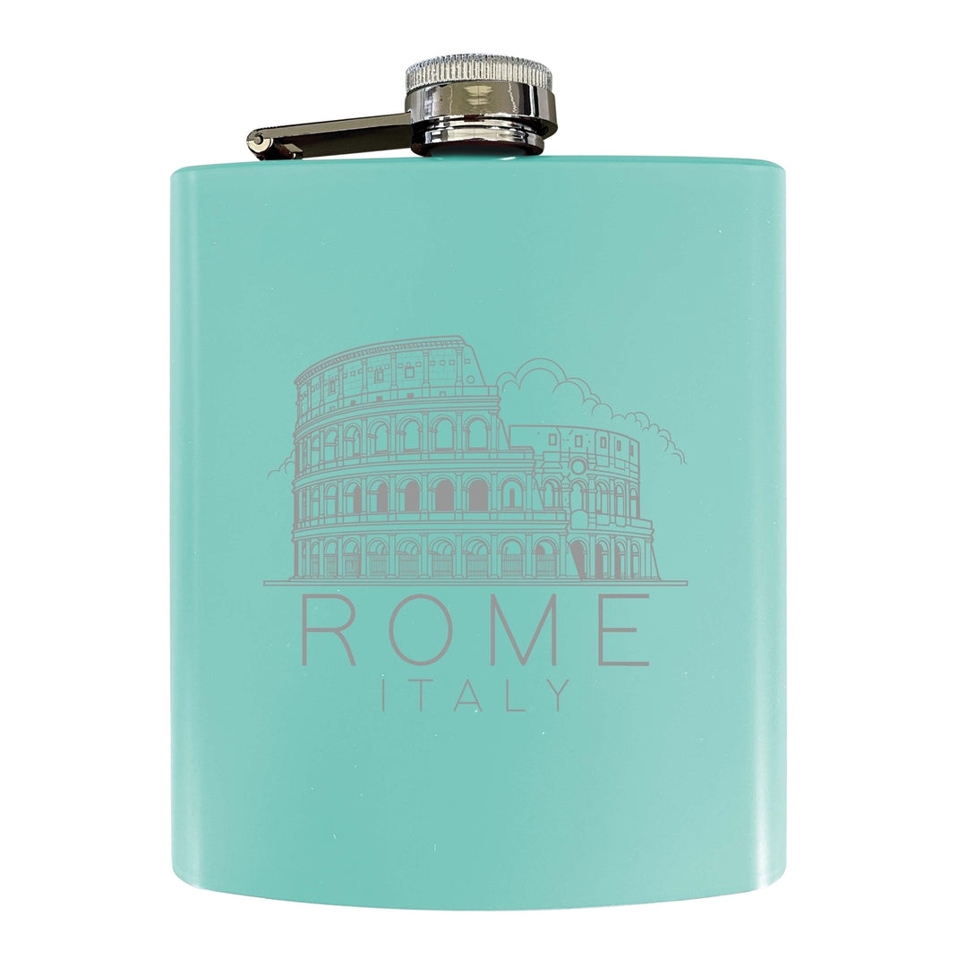 Rome Italy Souvenir 7 oz Engraved Steel Flask Matte Finish Image 1